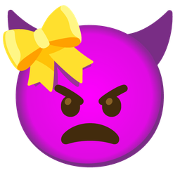 angry face with horns and heart with ribbon