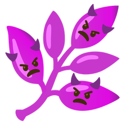 angry face with horns and herb