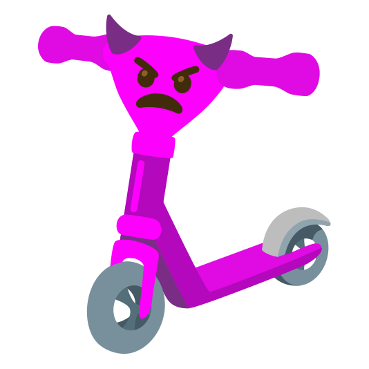 Angry face with horns and Kick scooter