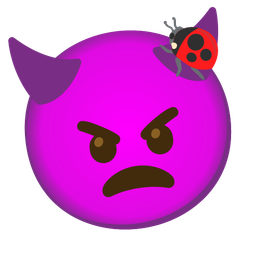 angry face with horns and lady beetle