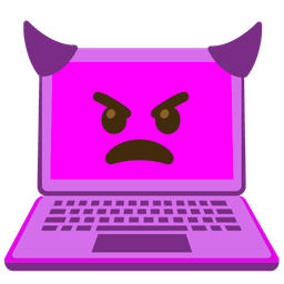 angry face with horns and laptop