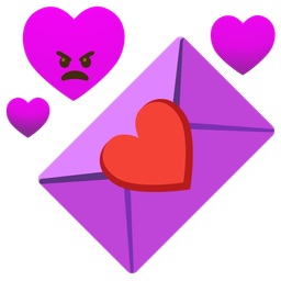 angry face with horns and love letter