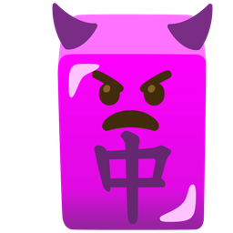 angry face with horns and mahjong red dragon