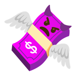 angry face with horns and money with wings