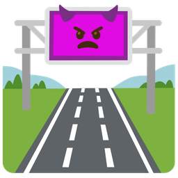angry face with horns and motorway