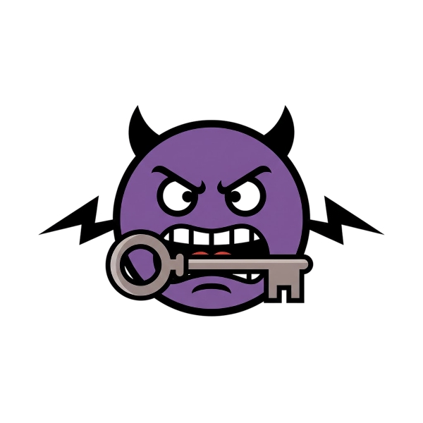 Angry face with horns and Old key