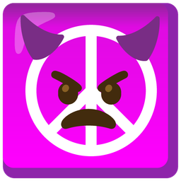 angry face with horns and peace symbol