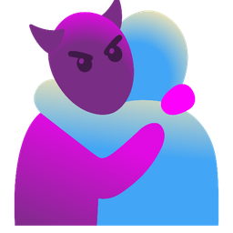 angry face with horns and people hugging
