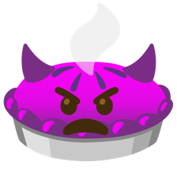 angry face with horns and pie
