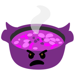 angry face with horns and pot of food
