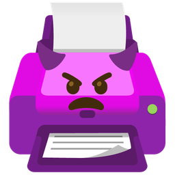 angry face with horns and printer
