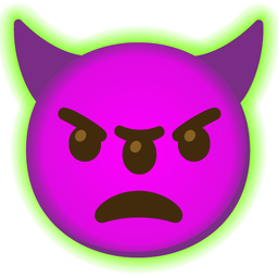 angry face with horns and radioactive