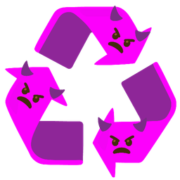 angry face with horns and recycling symbol