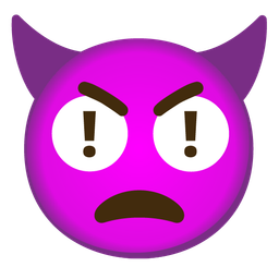 angry face with horns and red exclamation mark