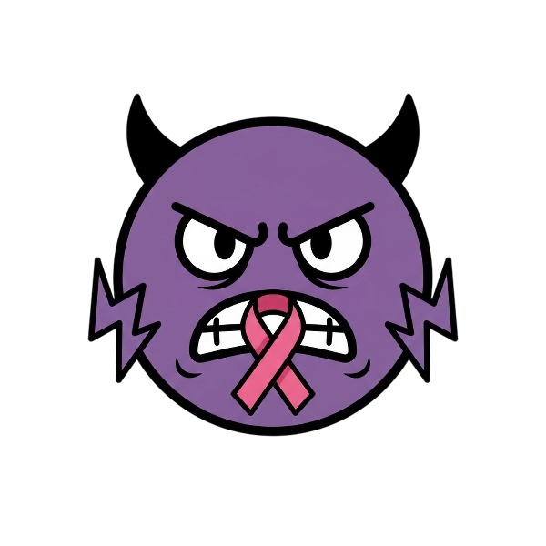 Angry face with horns and Reminder ribbon