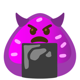 angry face with horns and rice ball