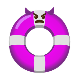angry face with horns and ring buoy