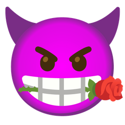 angry face with horns and rose