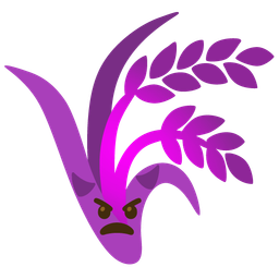 angry face with horns and sheaf of rice