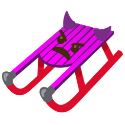 angry face with horns and sled