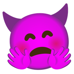 Angry face with horns and Smiling face with open hands