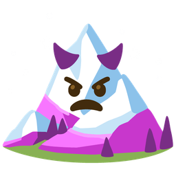 angry face with horns and snow-capped mountain