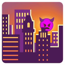 angry face with horns and sunset