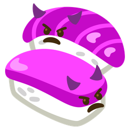 angry face with horns and sushi