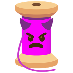 angry face with horns and thread