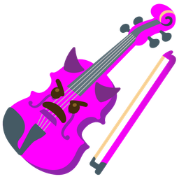 angry face with horns and violin