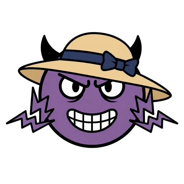 Angry face with horns and Woman’s hat