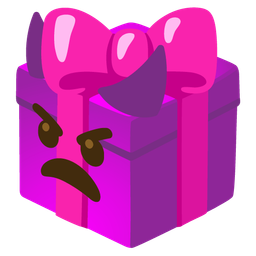 angry face with horns and wrapped gift