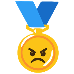 angry face and 1st place medal
