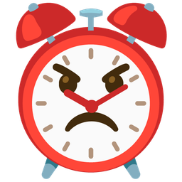 angry face and alarm clock