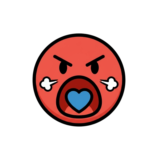 Angry face and Blue heart