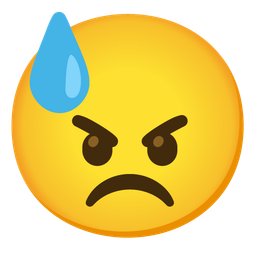 angry face and downcast face with sweat