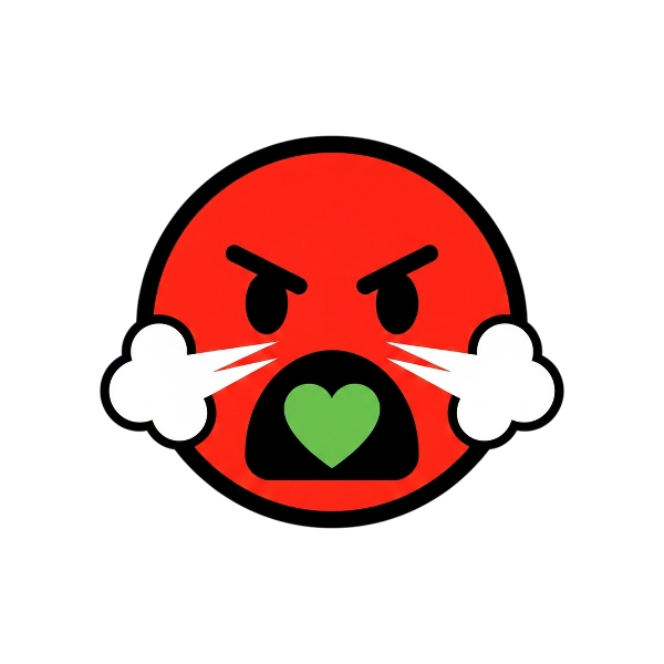 Angry face and Green heart