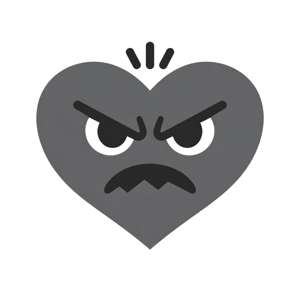 Angry face and Grey heart