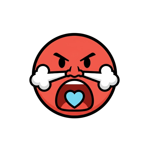 Angry face and Light blue heart
