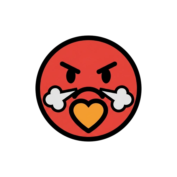 Angry face and Orange heart