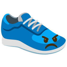 angry face and running shoe