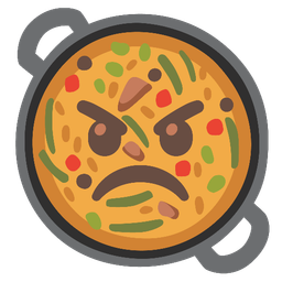 angry face and shallow pan of food