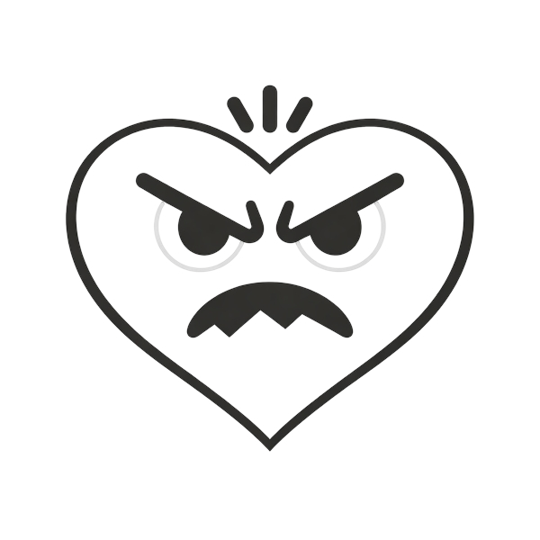 Angry face and White heart