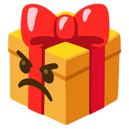 angry face and wrapped gift