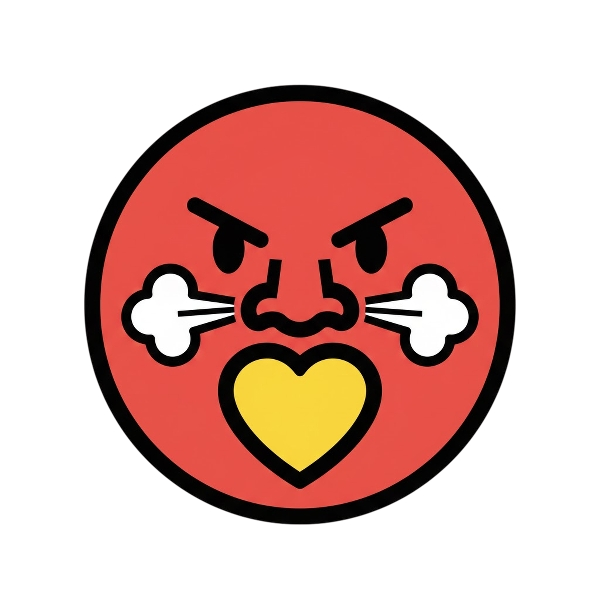 Angry face and Yellow heart