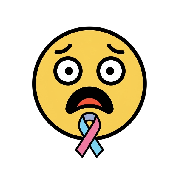 Anguished face and Reminder ribbon