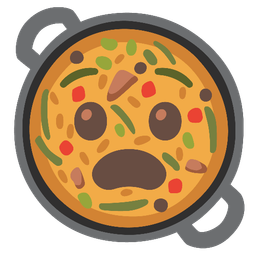 Anguished face and Shallow pan of food