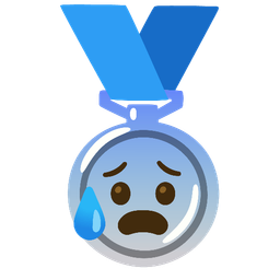 Anxious face with sweat and 2nd place medal
