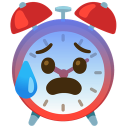 Anxious face with sweat and Alarm clock