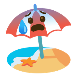 Anxious face with sweat and Beach with umbrella